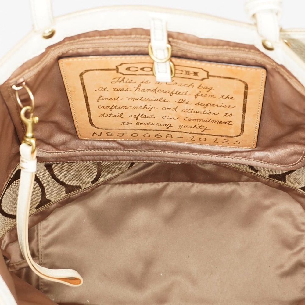 Coach Signature Brown and Cream Canvas Leather Tote Bag - Picture 15 of 16